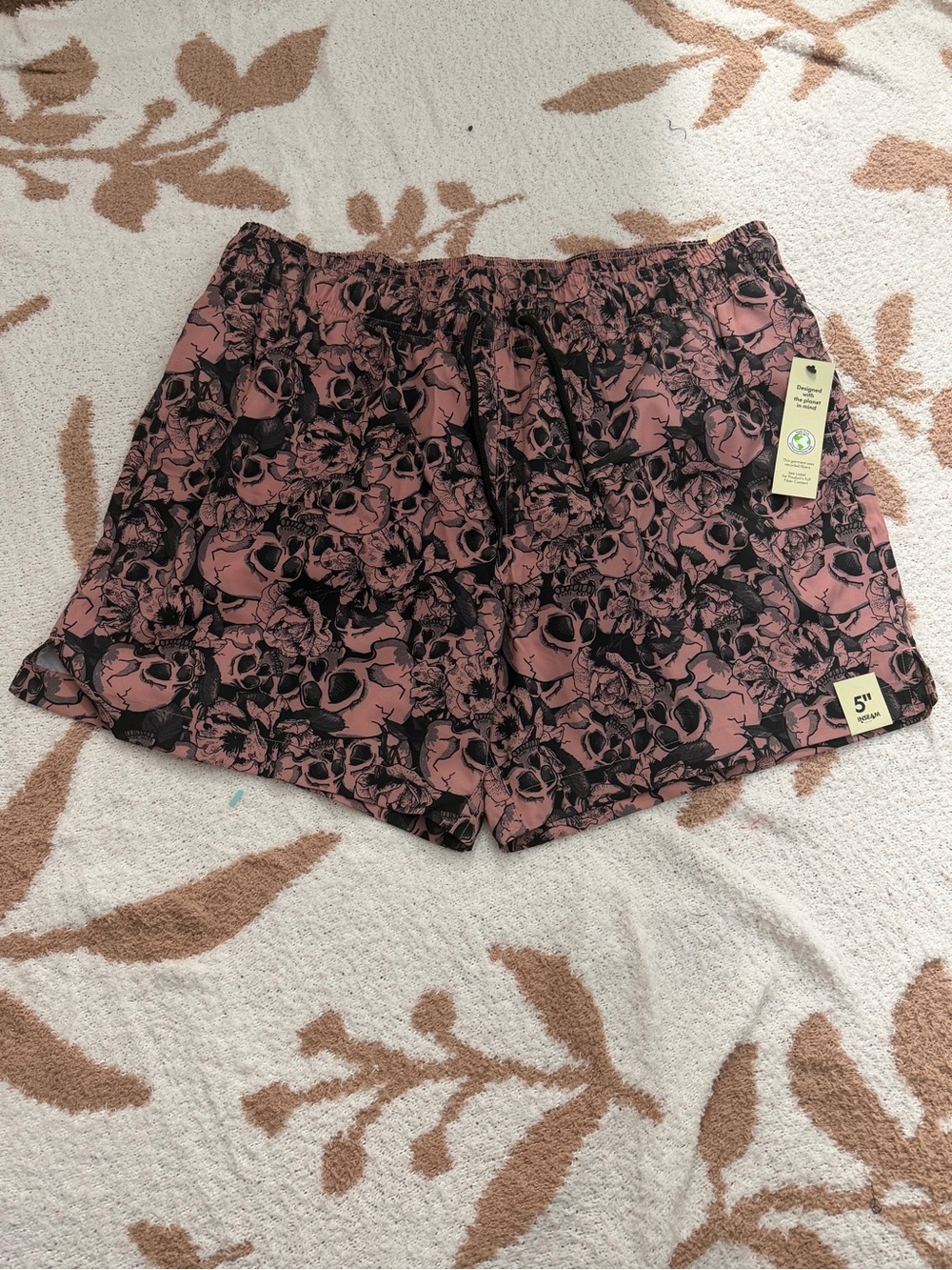 Men's Pink Floral Skull Swim Trunks